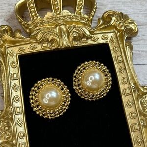 Vintage Gold Faux Pearl Clip On Earrings